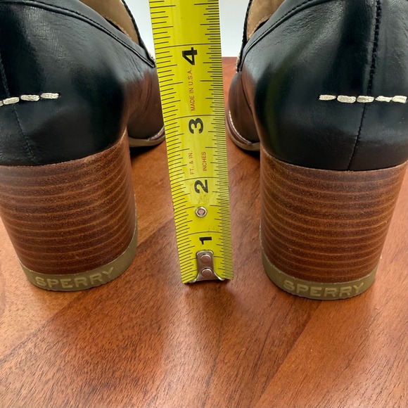 Sperry Seaport Penny Loafer Pumps Black Leather Block Heel STS86538 Womens 8.5 - Picture 7 of 13
